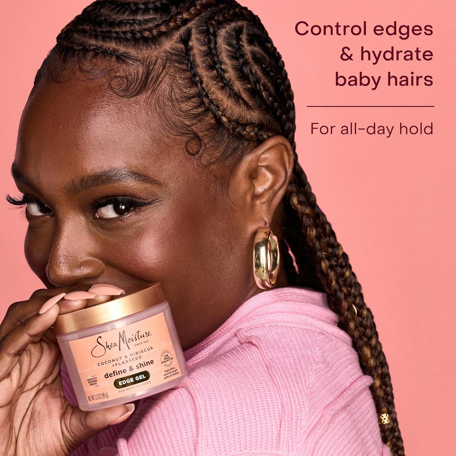 imageShea Moisture Define ampamp Shine Edge Gel  Flaxseed Coconut ampamp Hibiscus Holds and Controls Edges All Day Infused With Glycerin Coconut Oil and an Invigorating Sweet Scent ParabenFree Hair 35 OZ