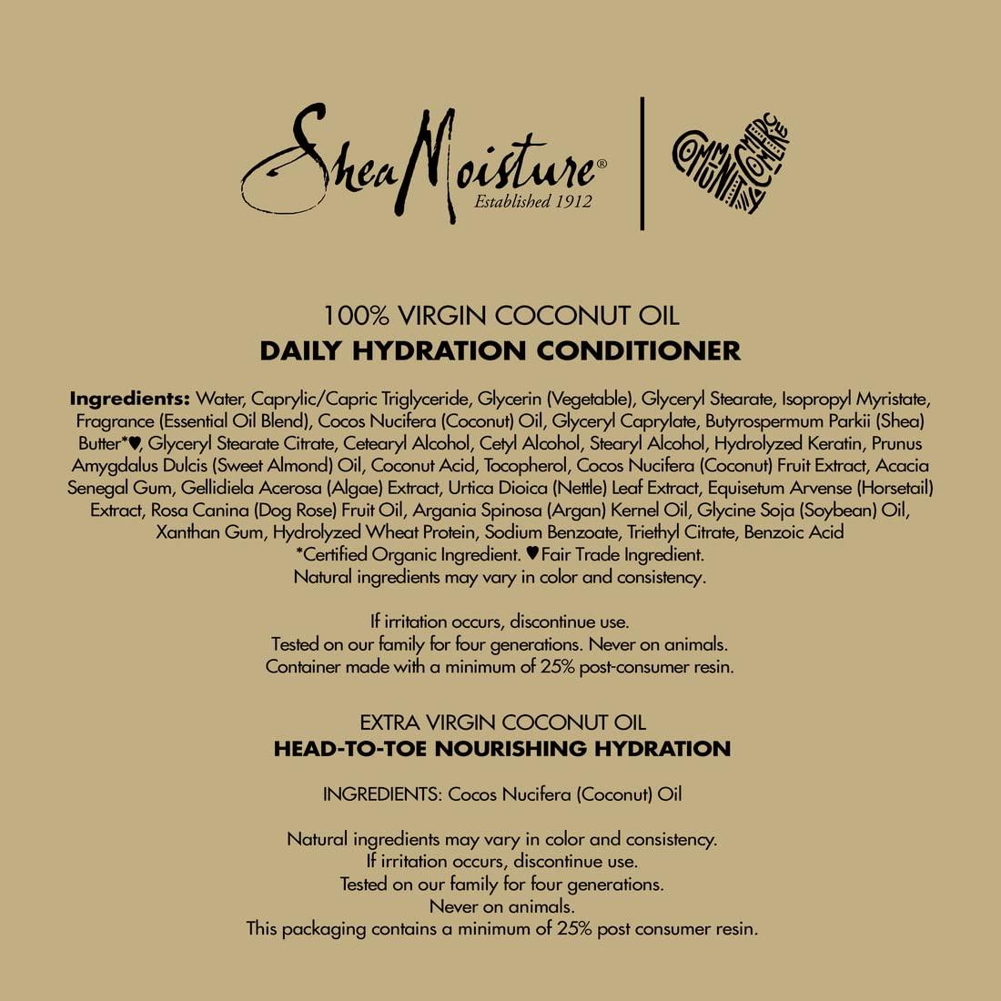 imageSheaMoisture 100 percent Extra Virgin Coconut Oil Moisturizer and LeaveIn Conditioner for HeadtoToe Pampering Nourishing Hydration Skin and Hair Care with No Sulfates 2 count