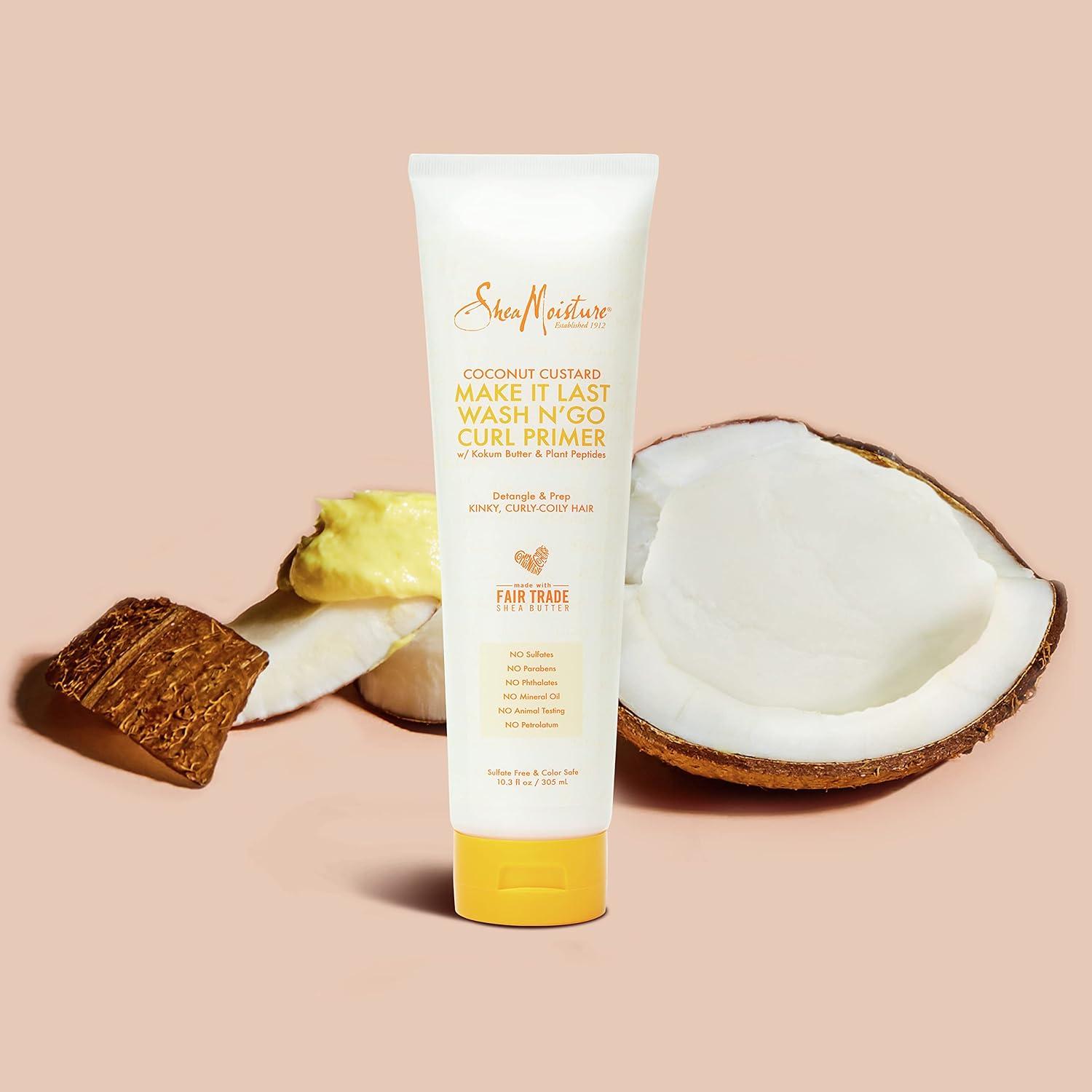 imageSheaMoisture Coconut Custard Curl Defining Cream  Make It Last Wash N Go Primer Enhancer ampamp Detangler for Wavy ampamp Curly Hair Organic Shea Butter 103 Oz103 Fl Oz Pack of 1