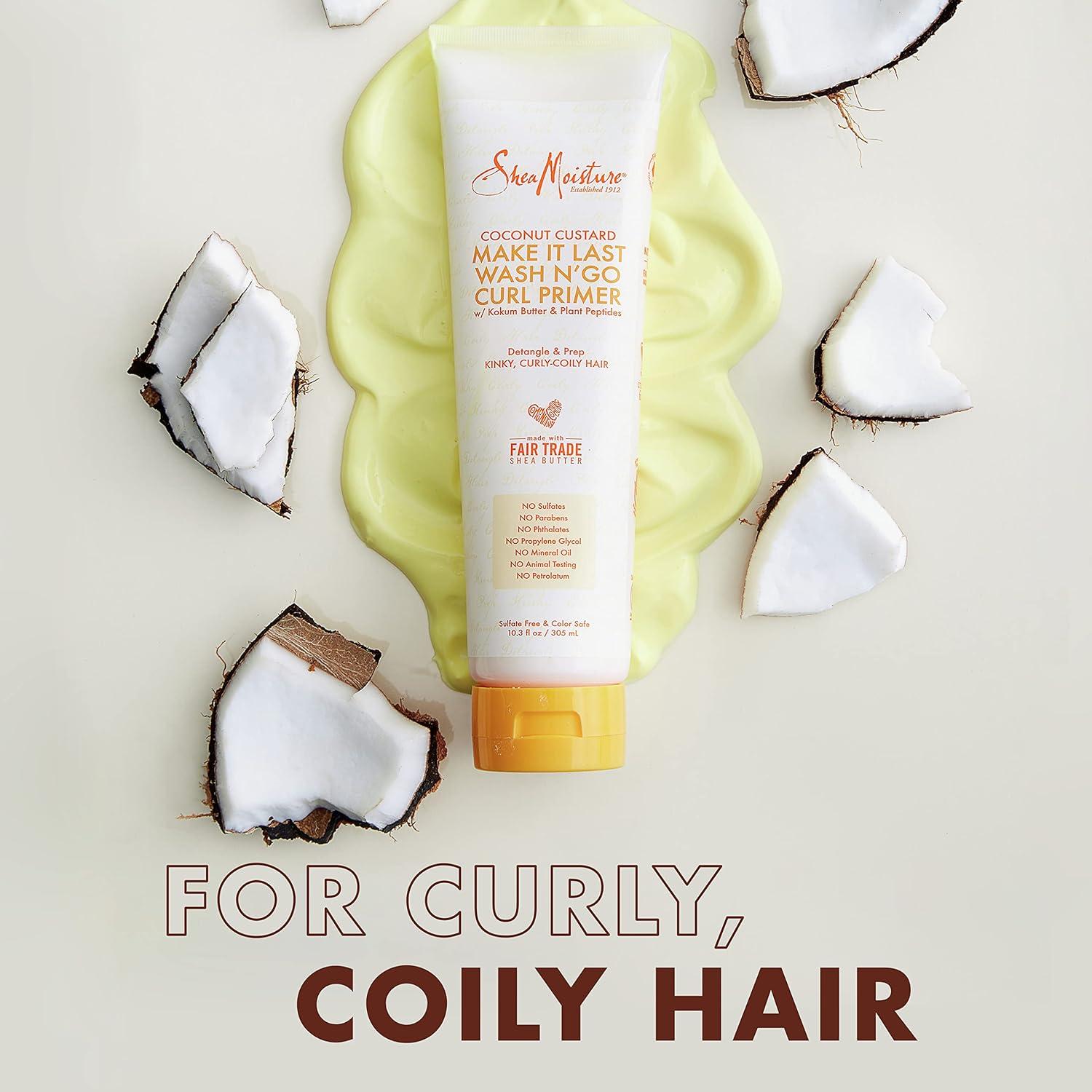 imageSheaMoisture Coconut Custard Curl Defining Cream  Make It Last Wash N Go Primer Enhancer ampamp Detangler for Wavy ampamp Curly Hair Organic Shea Butter 103 Oz103 Fl Oz Pack of 1