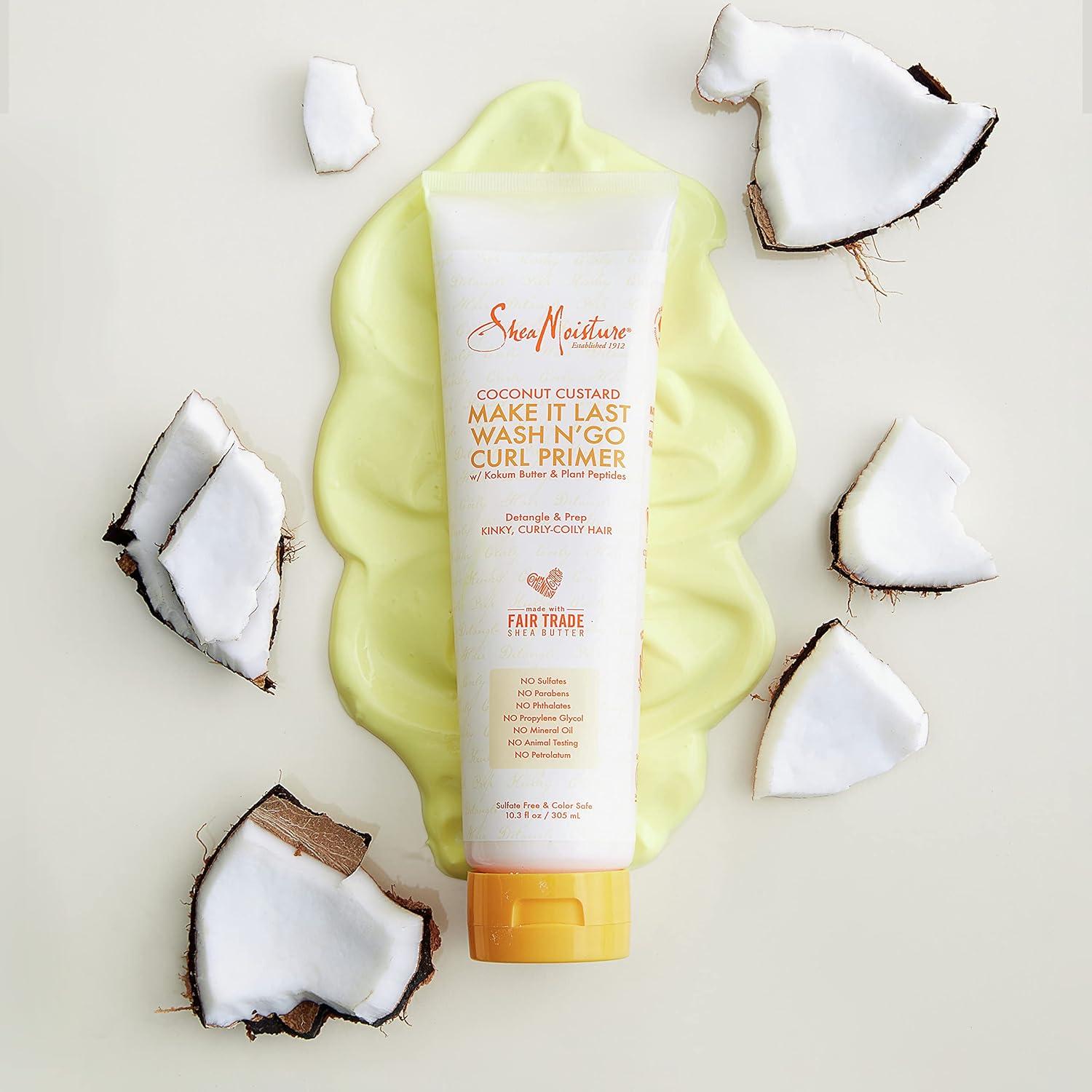 imageSheaMoisture Coconut Custard Curl Defining Cream  Make It Last Wash N Go Primer Enhancer ampamp Detangler for Wavy ampamp Curly Hair Organic Shea Butter 103 Oz103 Fl Oz Pack of 1
