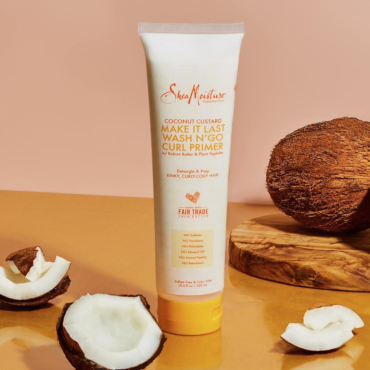 imageSheaMoisture Coconut Custard Curl Defining Cream  Make It Last Wash N Go Primer Enhancer ampamp Detangler for Wavy ampamp Curly Hair Organic Shea Butter 103 Oz103 Fl Oz Pack of 1