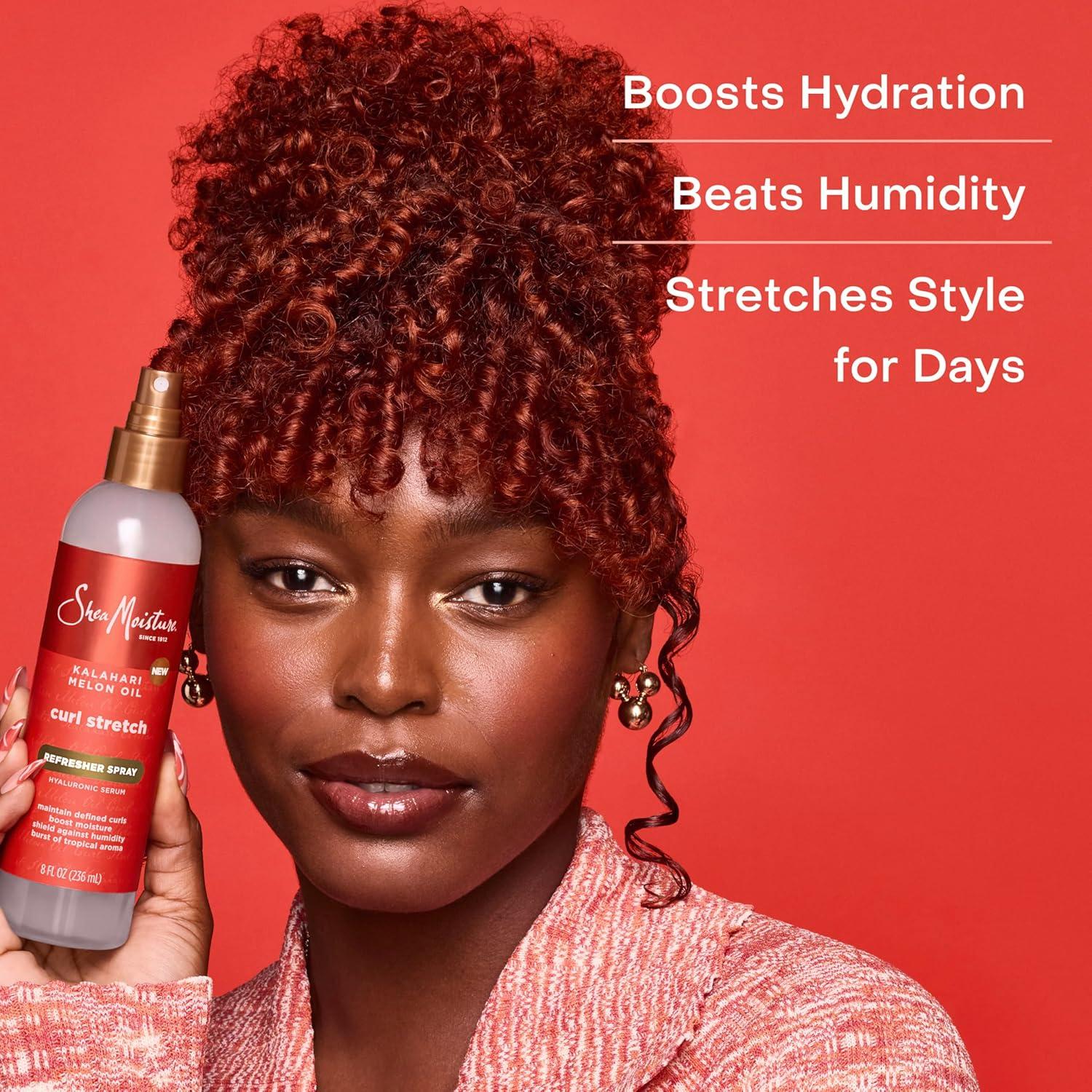 imageSheaMoisture Curl Stretch Refresher Spray Kalahari Melon Oil and Marula Oil Between Wash Style Stretcher Boosts Hydration Fights Humidity and Frizz with Hyaluronic Serum 8 Fl Oz