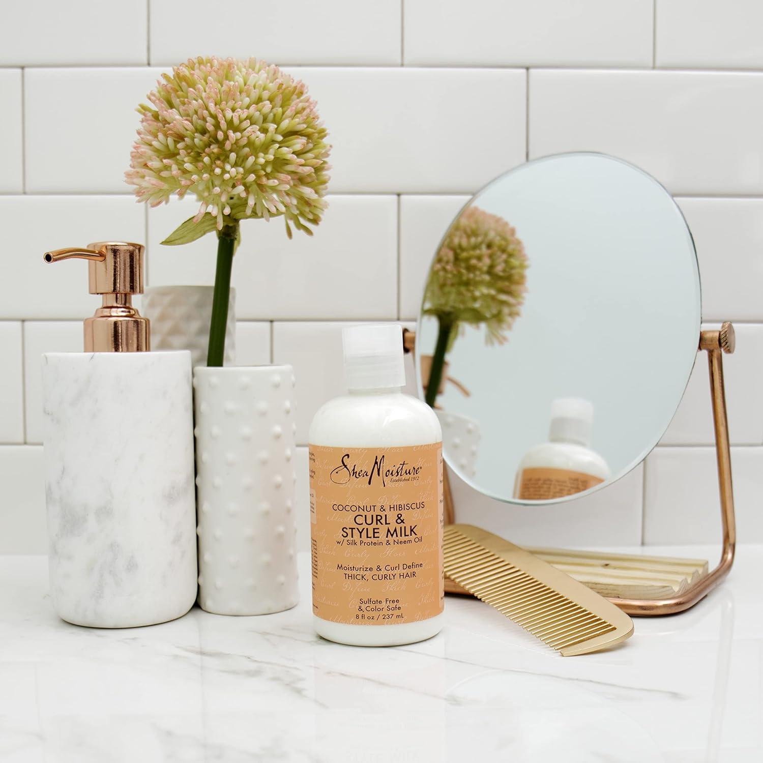 imageSheaMoisture Curl ampamp Style Milk Coconut ampamp Hibiscus with Silk Protein ampamp Neem Oil for Thick Defined Curly Hair Fair Trade SulfateFree 8 ozMilk
