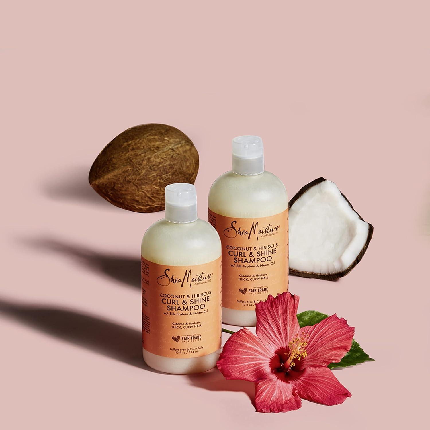 imageSheaMoisture Curl and Shine Coconut Shampoo for Curly Hair Coconut and Hibiscus Paraben Free Shampoo 13 oz 2 Count13 Fl Oz Pack of 2