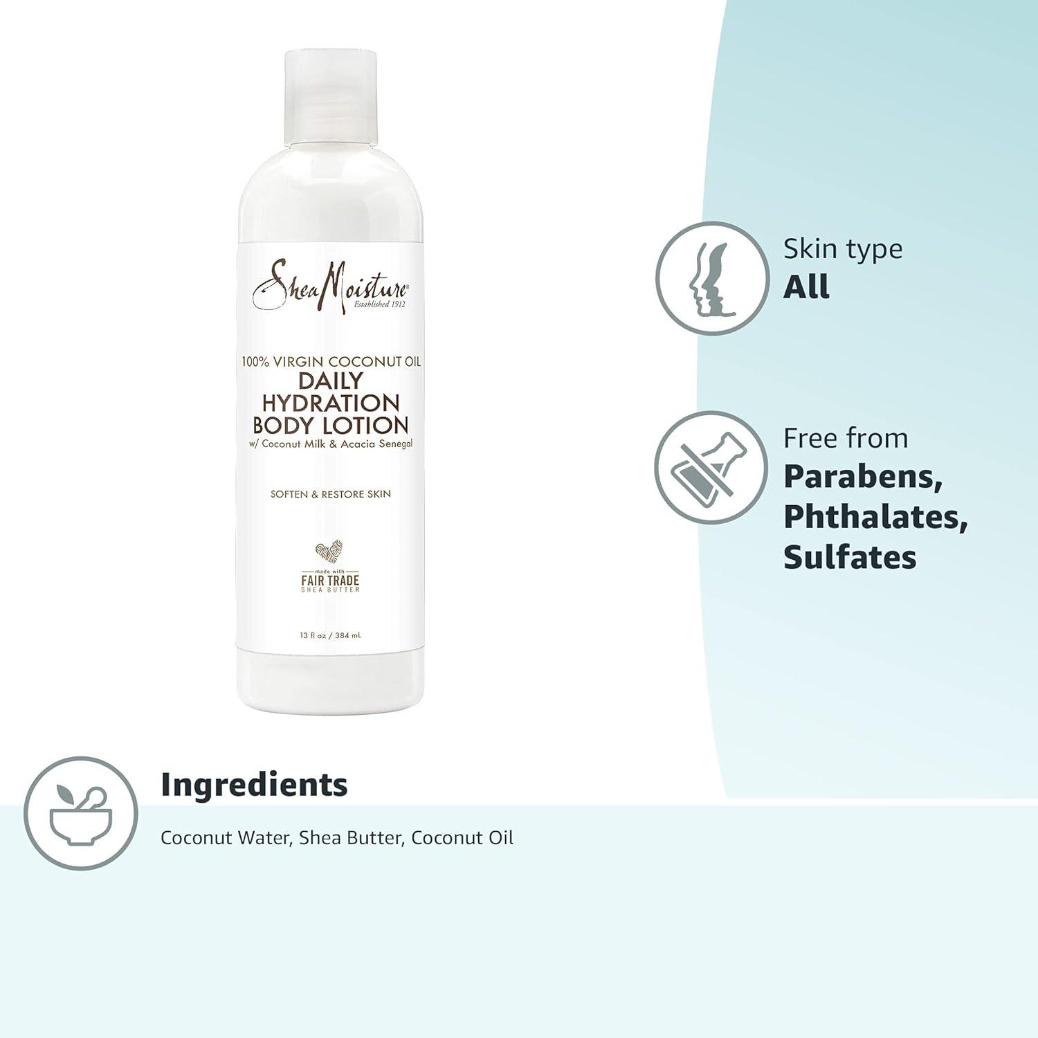 imageSheaMoisture Daily Hydration Body Lotion Moisturizer 100 Virgin Coconut Oil For All Skin Types Paraben Free 16 oz13 Fl Oz Pack of 1