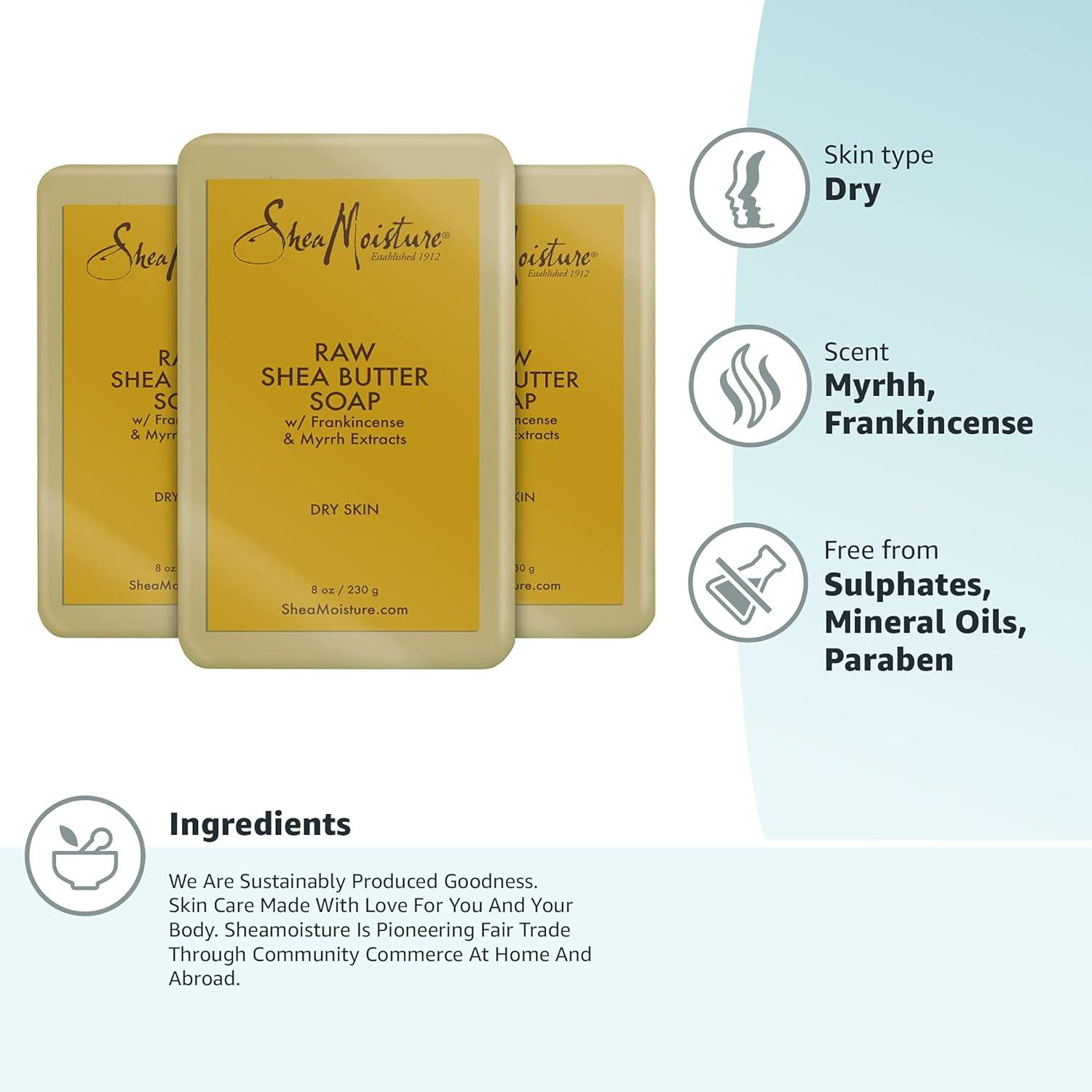 imageSheaMoisture Face and Body Bar Soap for Dry Skin with Paraben Free Raw Shea Butter Myrhh 8 Ounce Pack of 3Frankincense