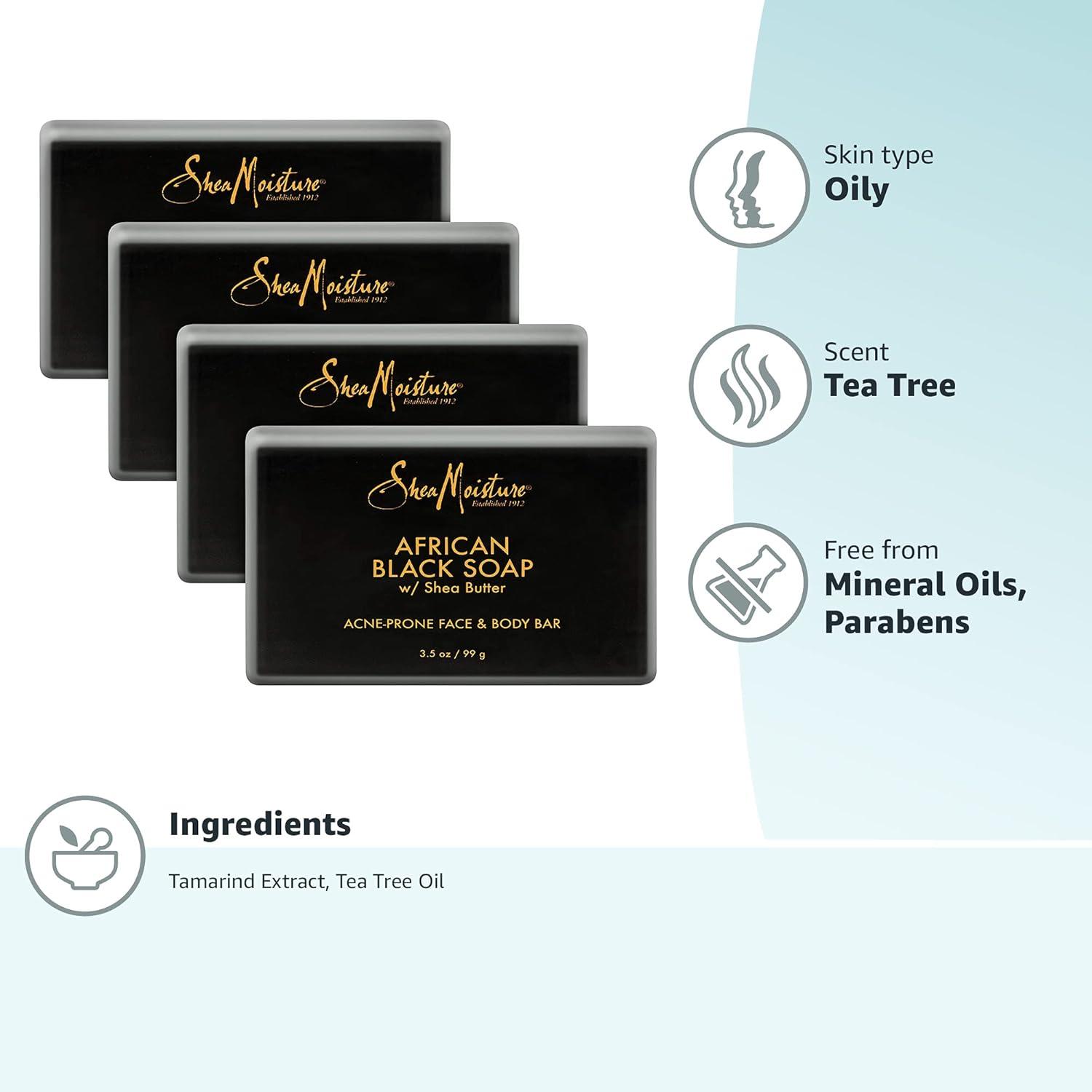 imageSheaMoisture Face and Body Bar for Oily BlemishProne Skin African Black Soap Paraben Free 35 oz 4 Count facial cleanser55 Ounce Pack of 4