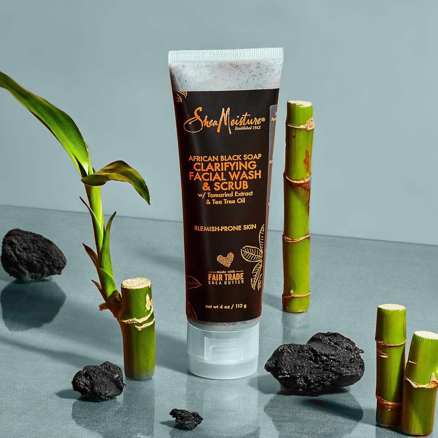 imageSheaMoisture Facial Wash and Scrub African Black Soap for Blemish Prone Skin to Clarify Skin 4 oz