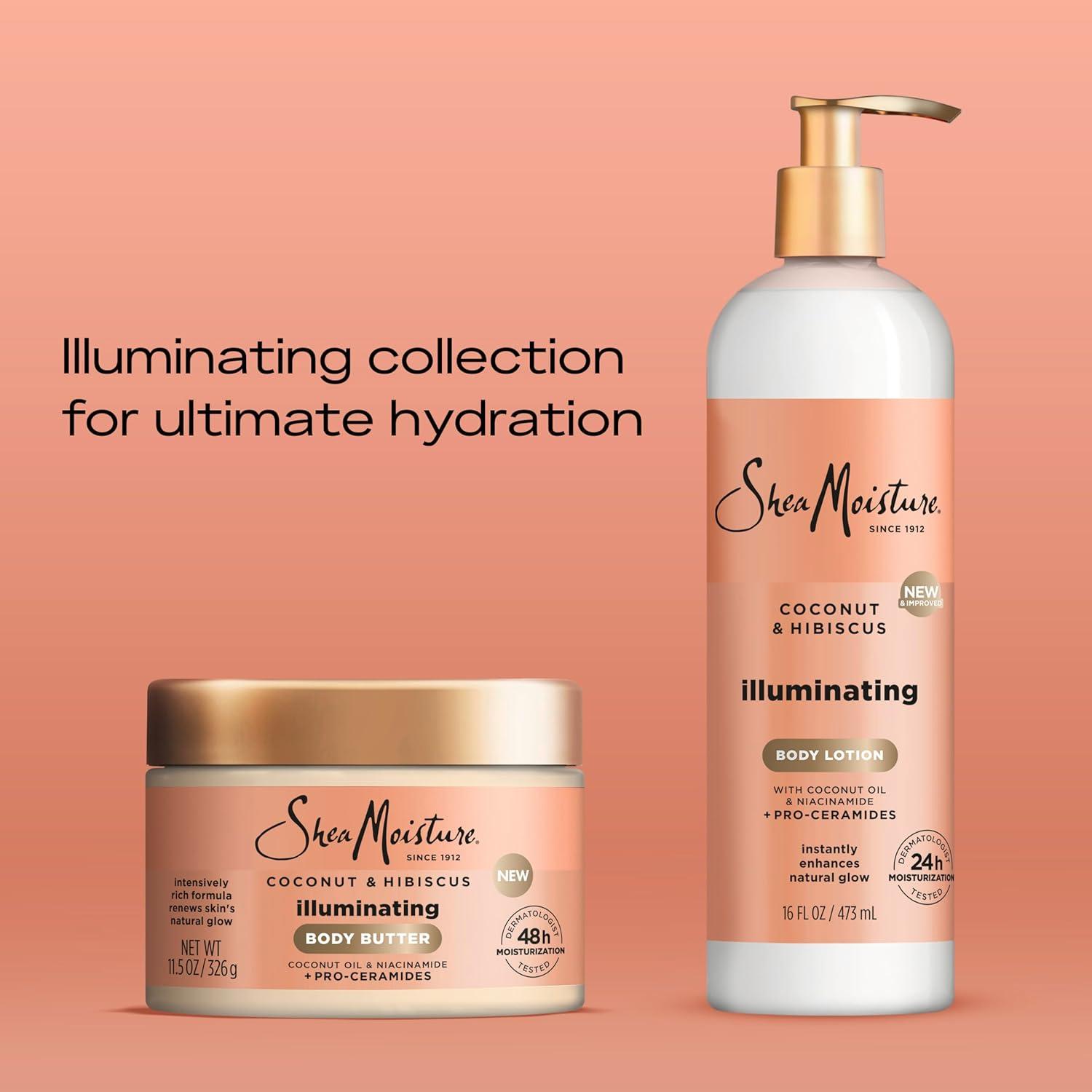 imageSheaMoisture Illuminating Body Lotion with Coconut Oil Hibiscus Niacinamide and ProCeramides Instantly Enhancing Skins Natural Glow 24H Moisturizing 16 oz