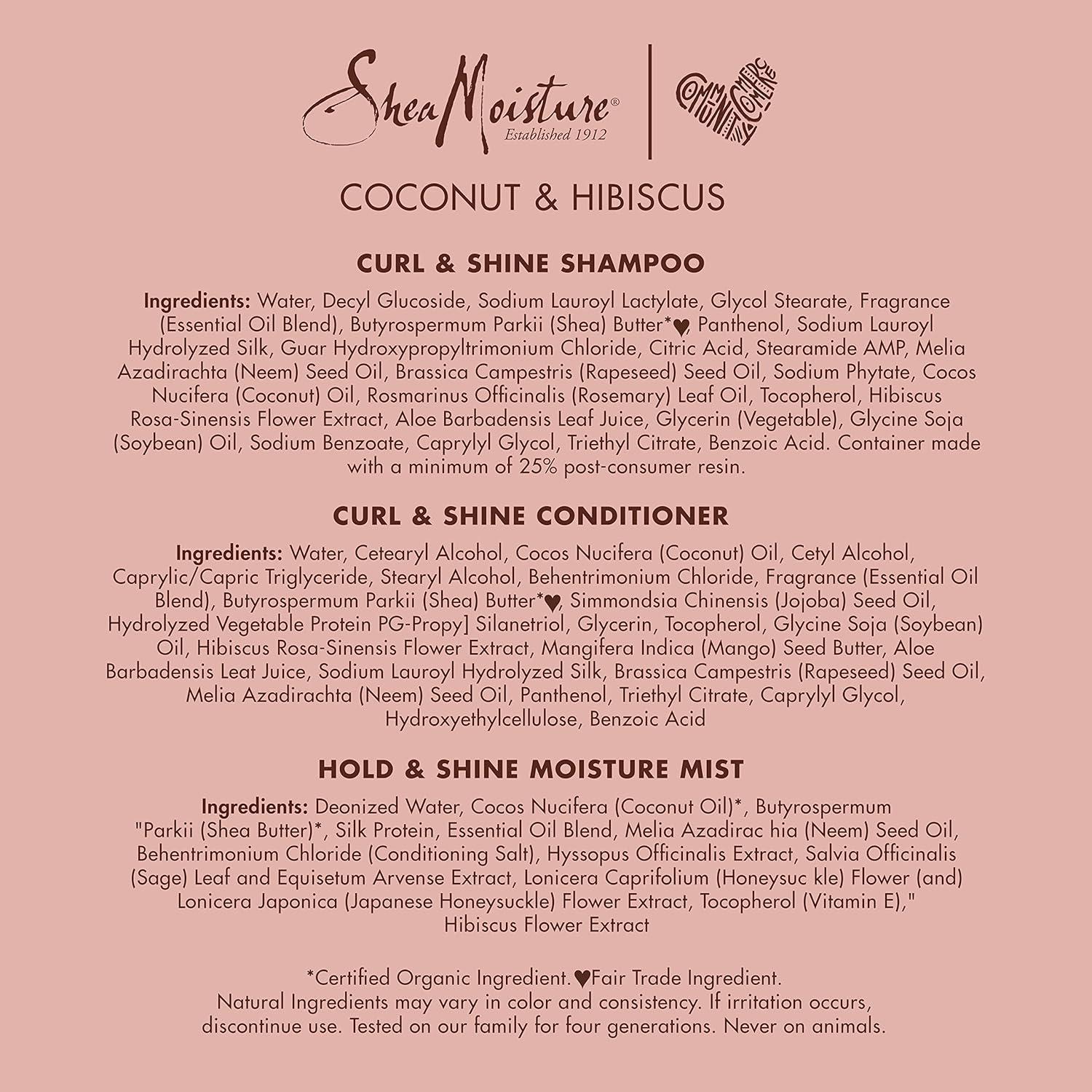 imageSheaMoisture Moisturize and Define Shampoo Conditioner and Curl and Shine Mist for Curly Hair Care Coconut and Hibiscus with Shea Butter and Coconut Oil