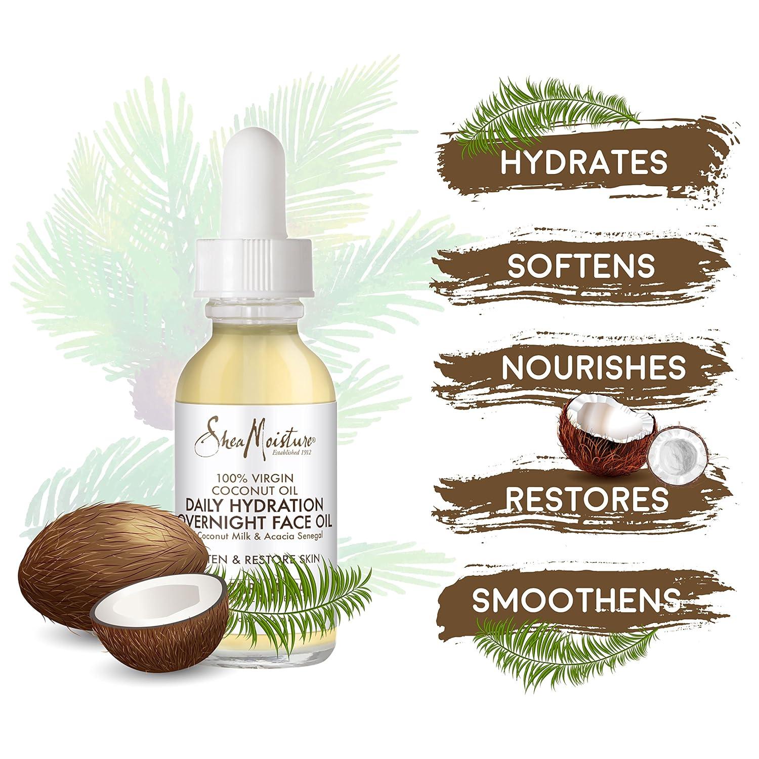 imageSheaMoisture Overnight Face Oil for All Skin Types 100 Virgin Coconut Oil for Daily Hydration 1 oz1 Fl Oz Pack of 1