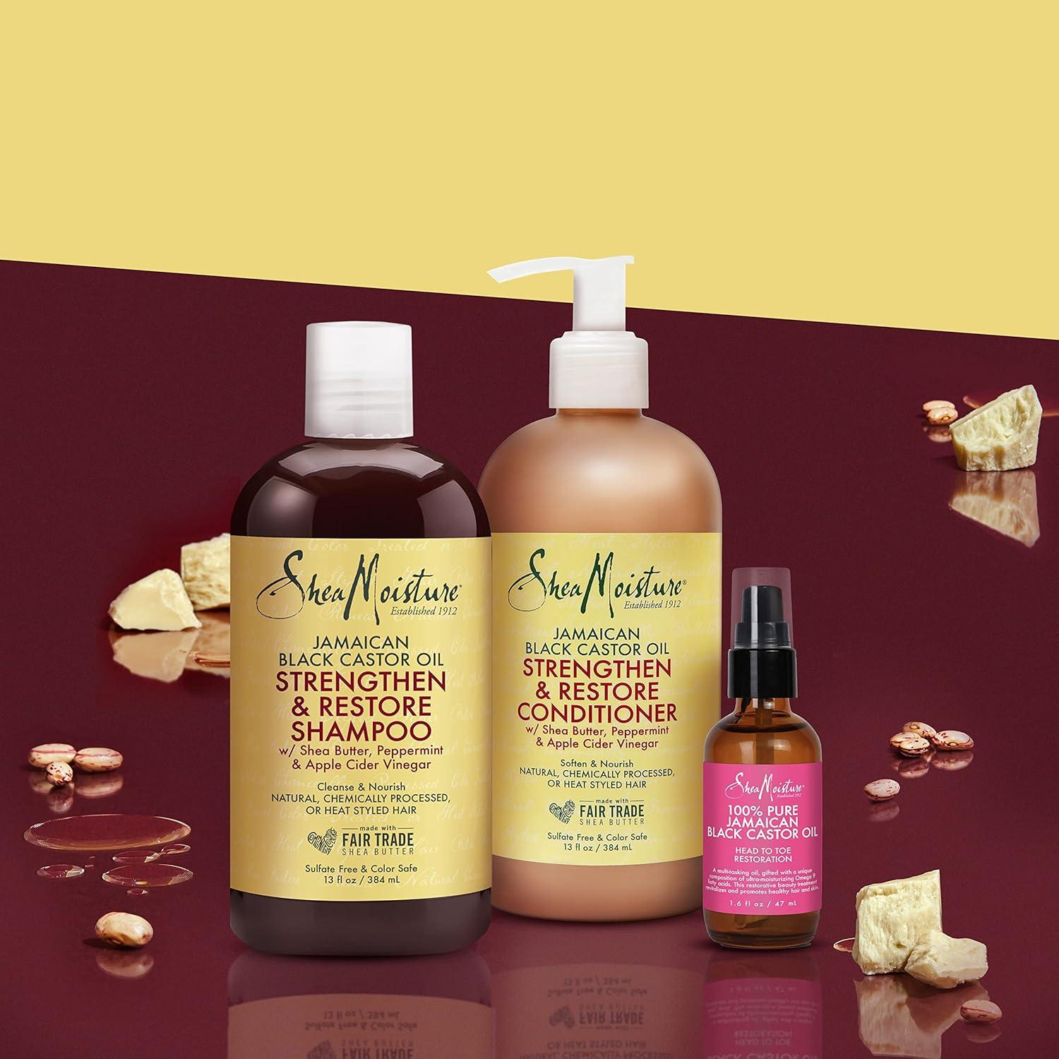 imageSheaMoisture Strengthen and Restore Shampoo Conditioner ampamp HeadToToe Restoration Body Care Oil Jamaican Black Castor Oil for Dry Skin ampamp Hair Skin and Hair Care Regimen with Shea ButterAlmond
