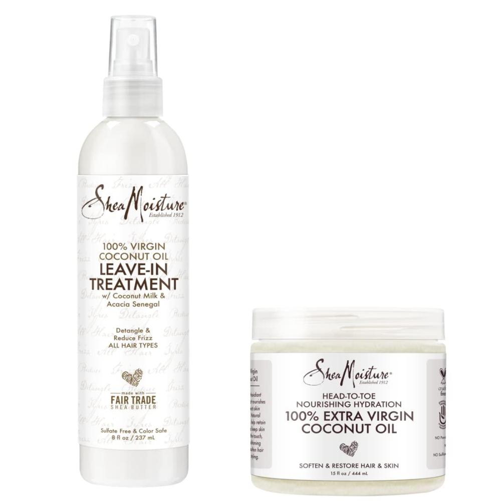 imageSheaMoisture 100 percent Extra Virgin Coconut Oil Moisturizer and LeaveIn Conditioner for HeadtoToe Pampering Nourishing Hydration Skin and Hair Care with No Sulfates 2 count