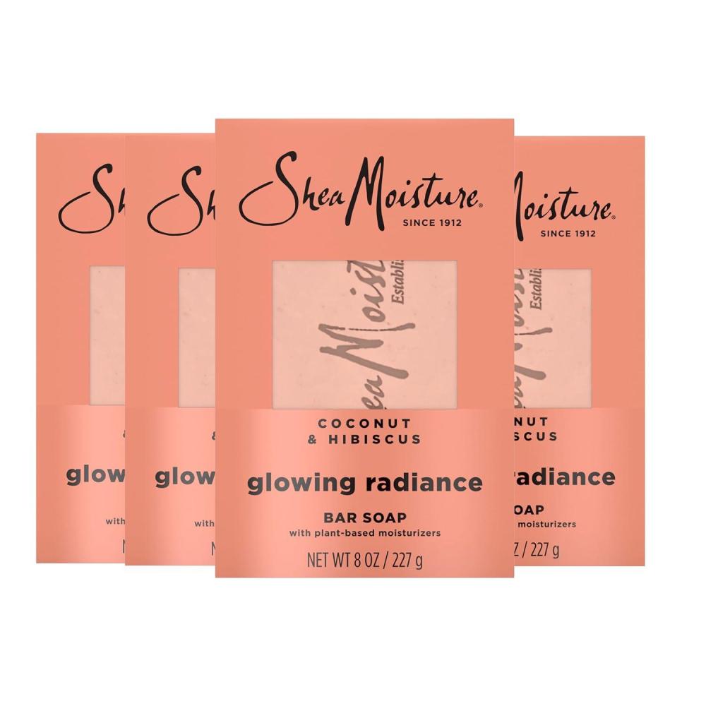 imageSheaMoisture Bar Soap Coconut and Hibiscus 4 Count Glowing Radiance Glowing Radiance bar soap with 24h shea moisture nutrients for Healthy Glowing Skin 8 oz