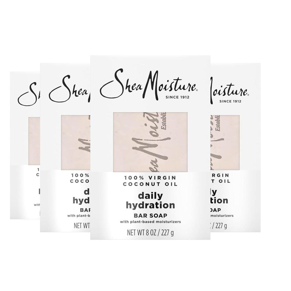 imageSheaMoisture Bar Soap Virgin Coconut Oil 4 count Nourish and Replenish Skin Daily Hydrating bar soap with 24h shea moisture nutrients for Healthy Glowing Skin 8 oz