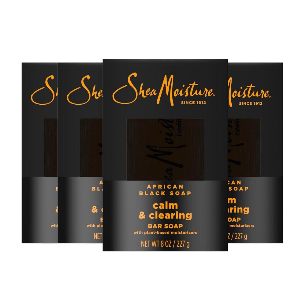 imageSheaMoisture Bar soap African Black Soap 4 count Soothe and Clarify Skin Soothing and Clarifying bar soap with 24h shea moisture nutrients for Healthy Glowing Skin 8 oz