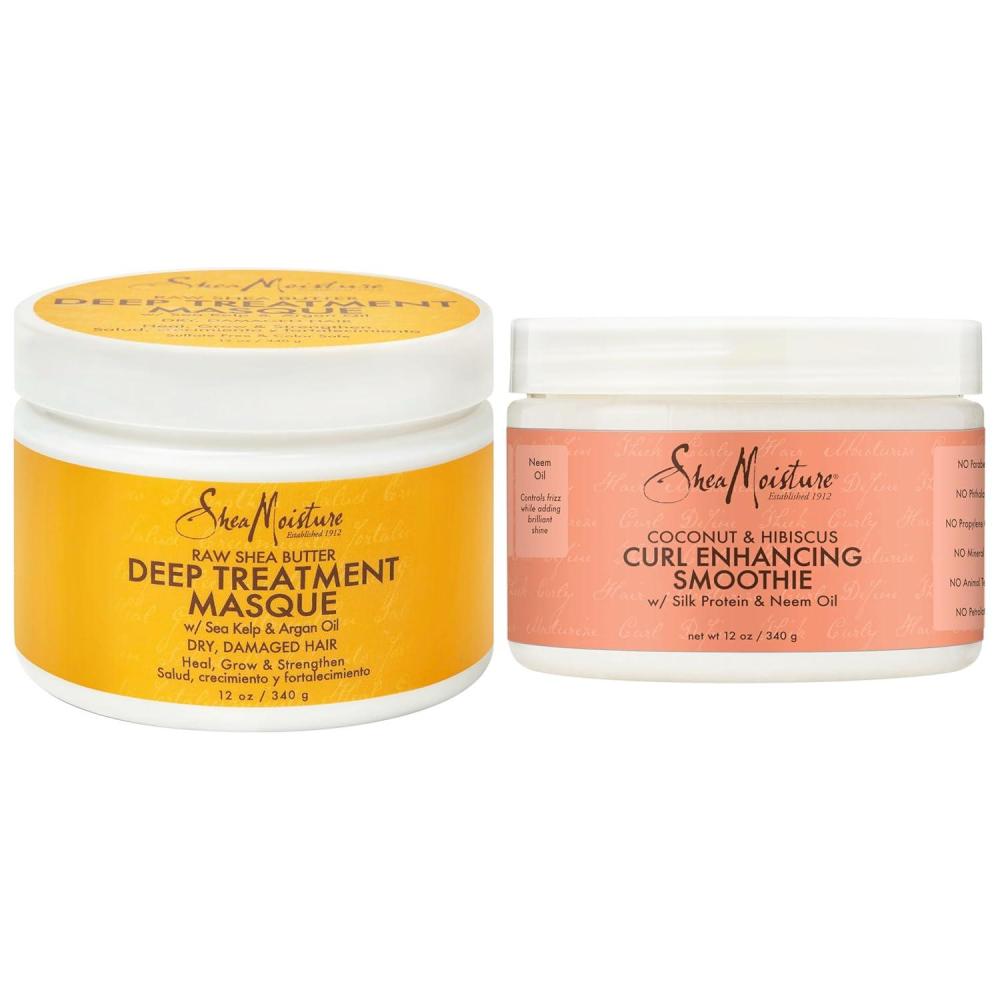 imageSheaMoisture Curl and Shine Hair Masque and Curl Enhancing Smoothie for Curly Hair Coconut and Hibiscus Deep Conditioning Hair Treatment