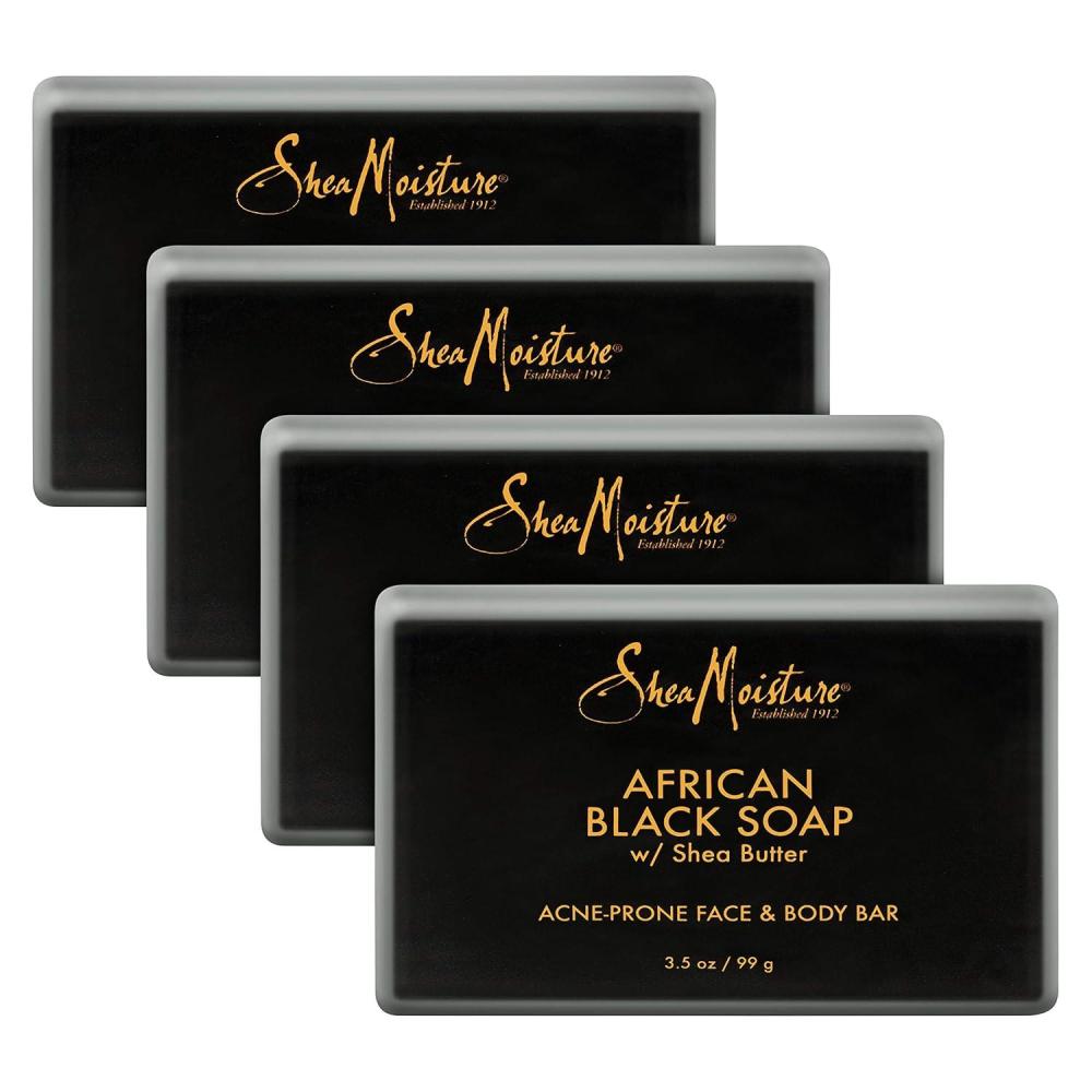 imageSheaMoisture Face and Body Bar for Oily BlemishProne Skin African Black Soap Paraben Free 35 oz 4 Count facial cleanser55 Ounce Pack of 4
