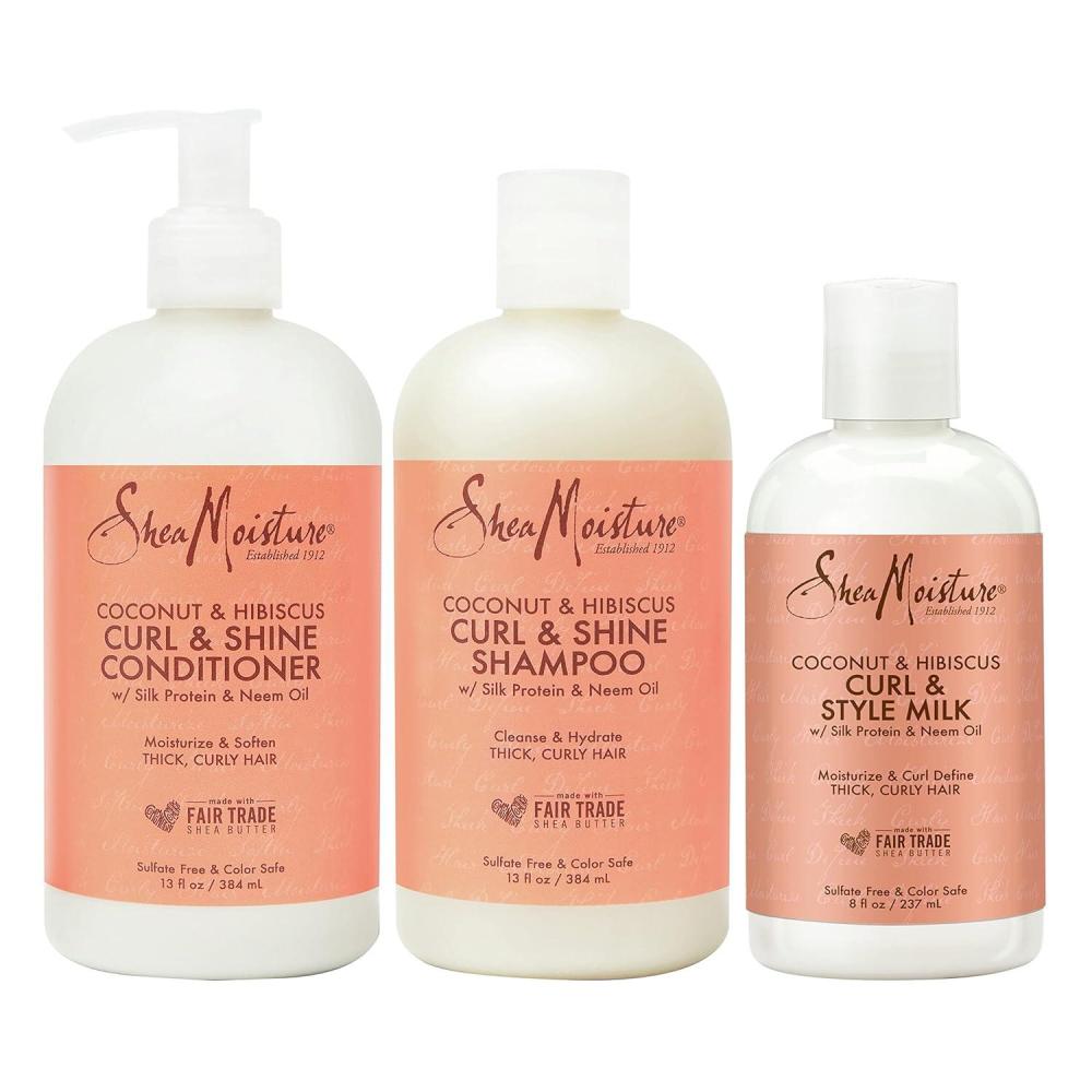imageSheaMoisture Moisturize and Define Shampoo Conditioner and Styling Milk for Curly Hair Care Coconut and Hibiscus with Shea Butter and Coconut Oil