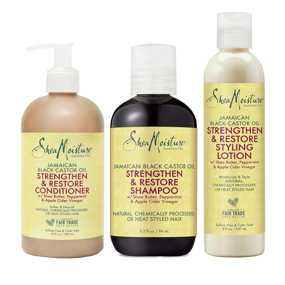 imageSheaMoisture Strengthen and Restore Shampoo Conditioner and Styling Lotion for Curly Hair Mixed Hair Care Regimen with Shea Butter