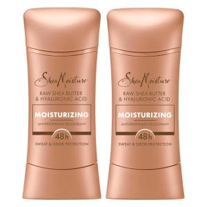 SheaMoisture Antiperspirant Deodorant Stick Moisturizing Raw Shea Butter & Hyaluronic Acid 2 Count for 48HR Sweat & Odor Protection with No Parabens & No Mineral Oil 2.6 oz