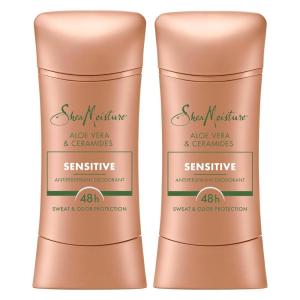 SheaMoisture Antiperspirant Deodorant Stick Sensitive Aloe Vera & Ceramides 2 Count for 48HR Sweat & Odor Protection with No Parabens & No Mineral Oil 2.6 oz