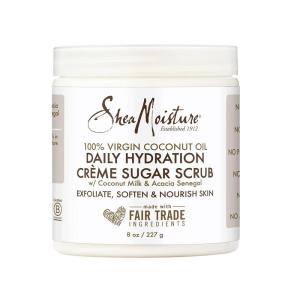 SheaMoisture Daily Hydration Crème Sugar Scrub Care for Dry Skin 100% Virgin Coconut Oil Acacia Senegal Exfoliating Scrub, Coffee, 8 Oz(Sugar Scrub)