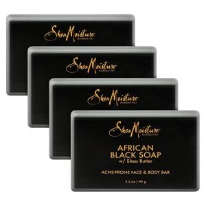SheaMoisture Face and Body Bar for Oily, Blemish-Prone Skin African Black Soap Paraben Free 3.5 oz 4 Count, facial cleanser(5.5 Ounce (Pack of 4))