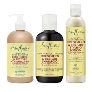 SheaMoisture Strengthen and Restore Shampoo, Conditioner and Styling Lotion for Curly Hair Mixed Hair Care Regimen with Shea Butter