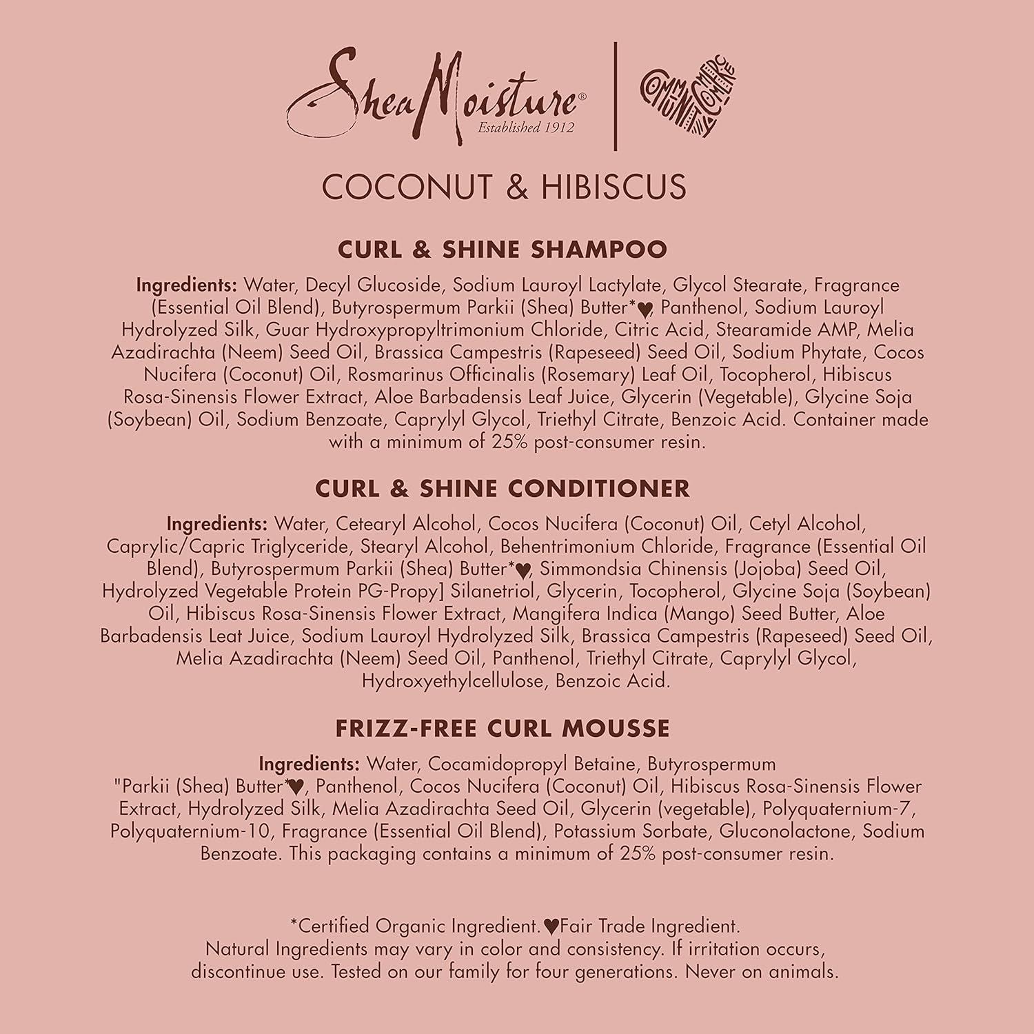 imageSheaMoisture Curl and Shine Shampoo and Conditioner and Hair Mousse For Curly Frizzy Hair Coconut and Hibiscus Sulfate Free Shampoo and Conditioner AntiFrizz Hair Products