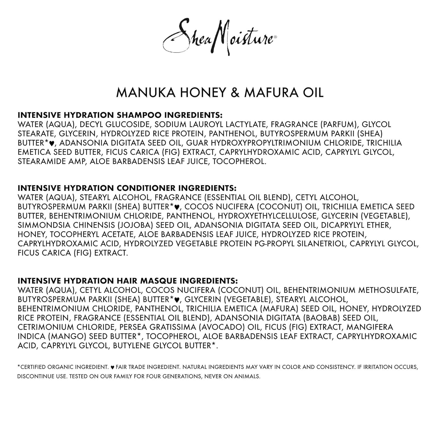 imageSheaMoisture Hydrate ampamp Replenish Shampoo Conditioner and Hair Masque 3 Count Manuka Honey ampamp Marfura Oil for Curly Hair Deep Conditioning Hair Treatment to Hydrate and Replenish Hair