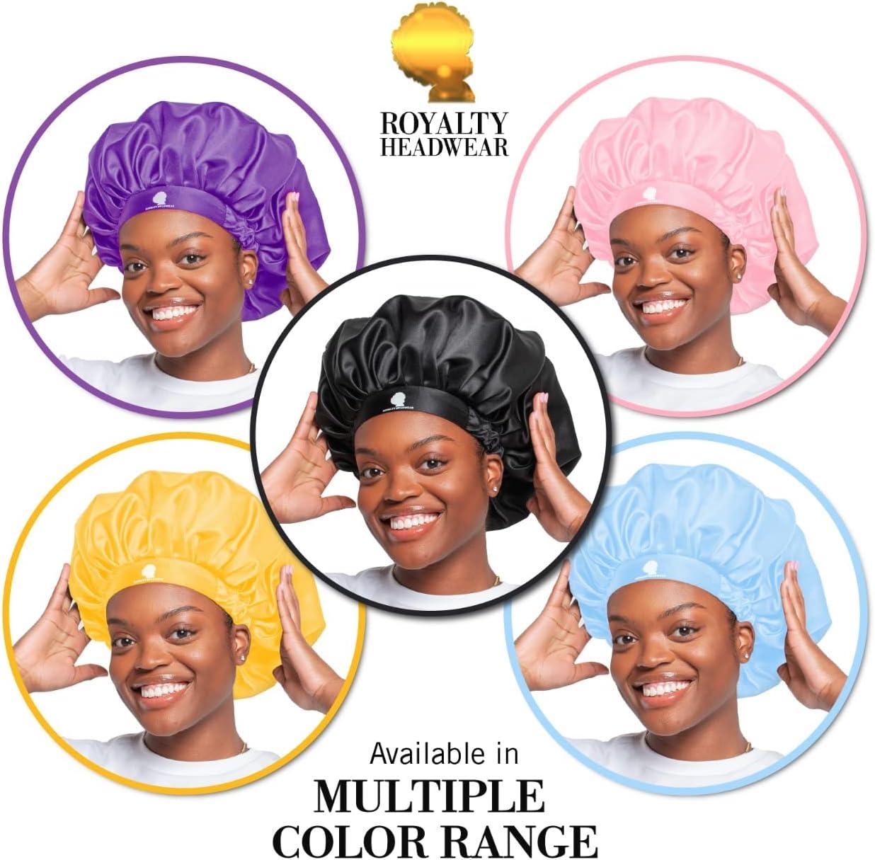 imageRoyalty Headwear Silk Satin Bonnet for Women Adjustable Jumbo Extra Secure NonSlip Satin Cap Silk Hair Bonnet for SleepingBlack