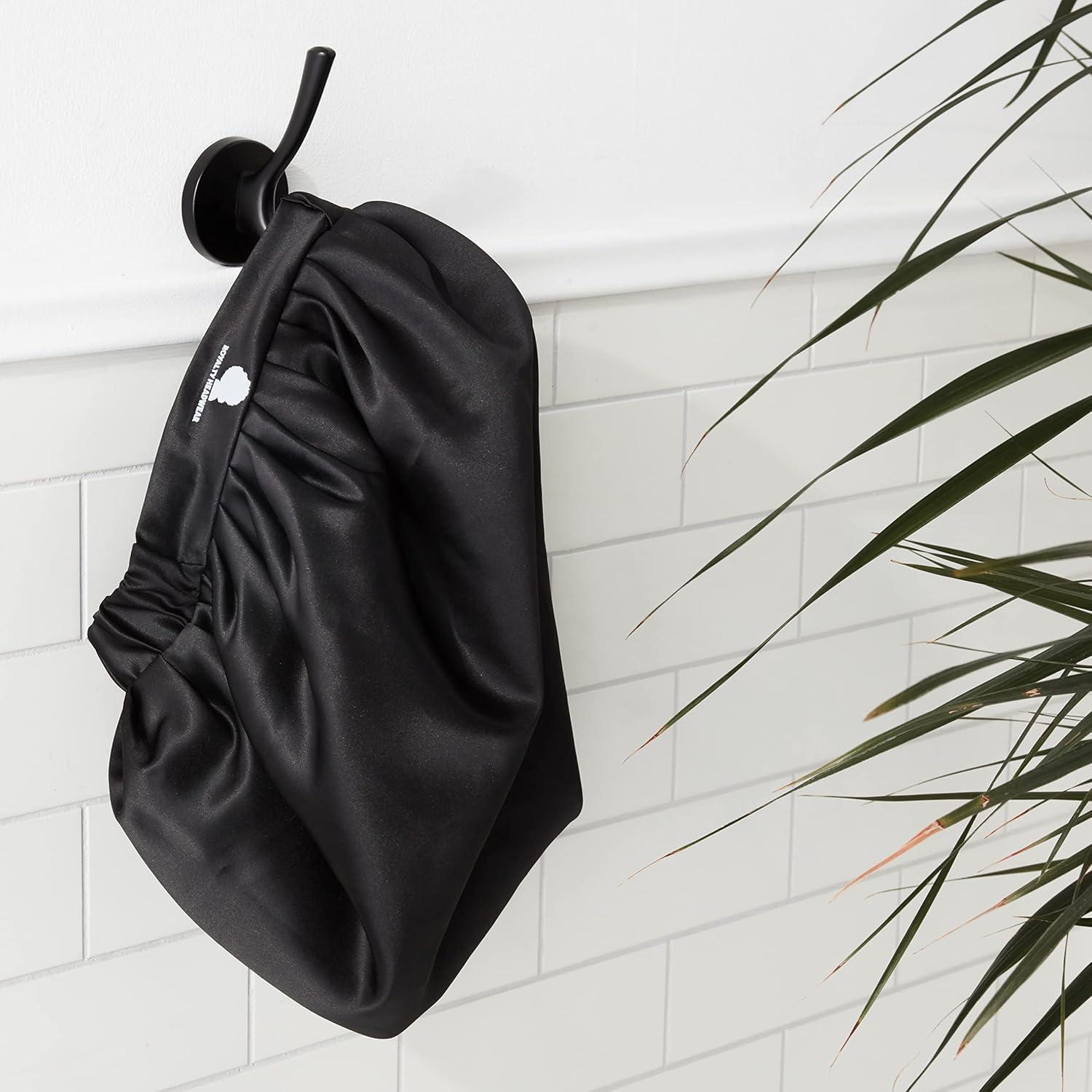 imageRoyalty Headwear Silk Satin Bonnet for Women Adjustable Jumbo Extra Secure NonSlip Satin Cap Silk Hair Bonnet for SleepingBlack