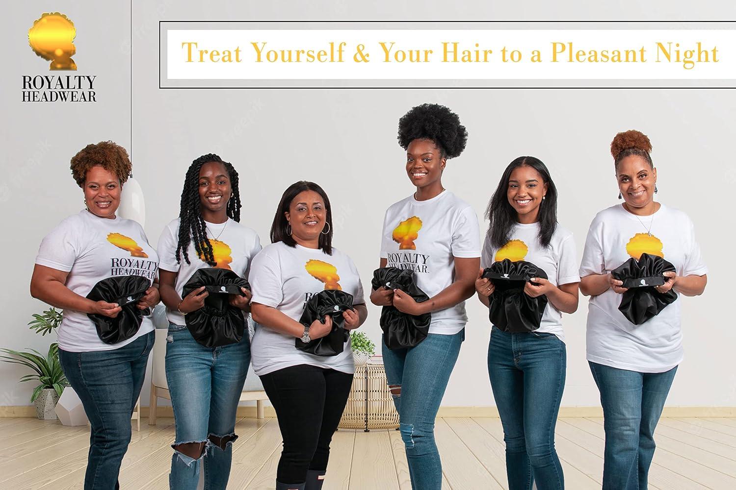 imageRoyalty Headwear Silk Satin Bonnet for Women Adjustable Jumbo Extra Secure NonSlip Satin Cap Silk Hair Bonnet for SleepingBlack