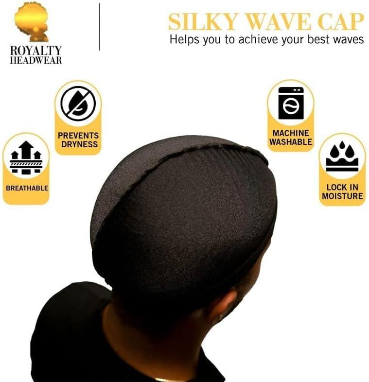 imageRoyalty Headwear Silky Wave Cap for 360 540 ampamp 720 Waves Soft Breathable Durag Skull Cap Beanie for MenNavy
