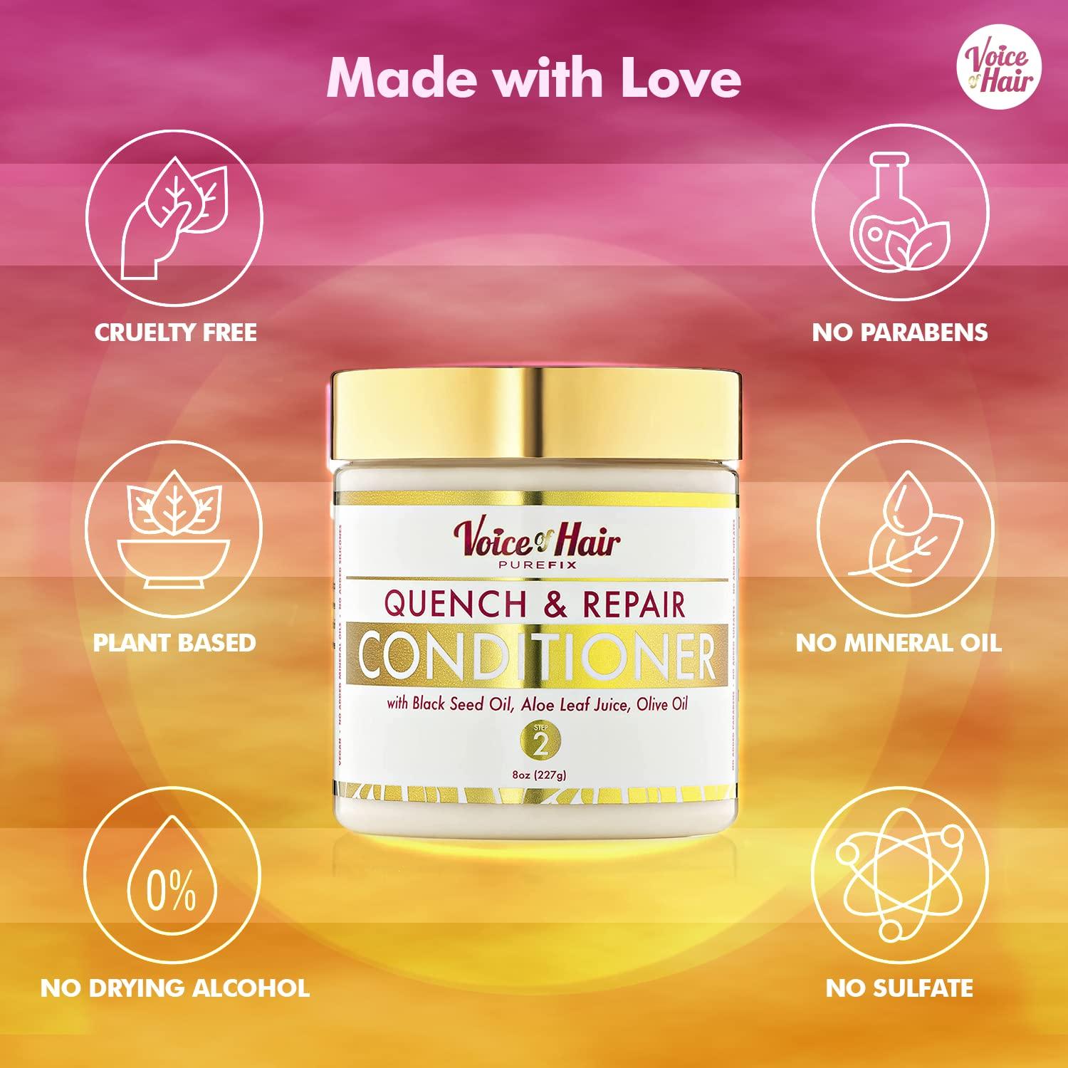 imageVoice of Hair Quench ampamp Repair Conditioner Moisture Restoration ampamp pH Balance Black Seed Oil Aloe Olive Oil Ideal for Curly Dry Natural Silk Press Color Treated Hair 8 Fl Oz