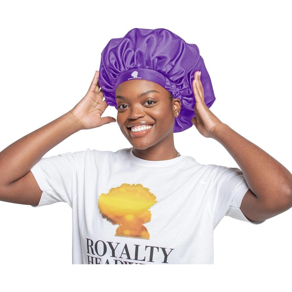 imageRoyalty Headwear Silk Satin Bonnet for Women Adjustable Jumbo Extra Secure NonSlip Satin Cap Silk Hair Bonnet for SleepingPurple