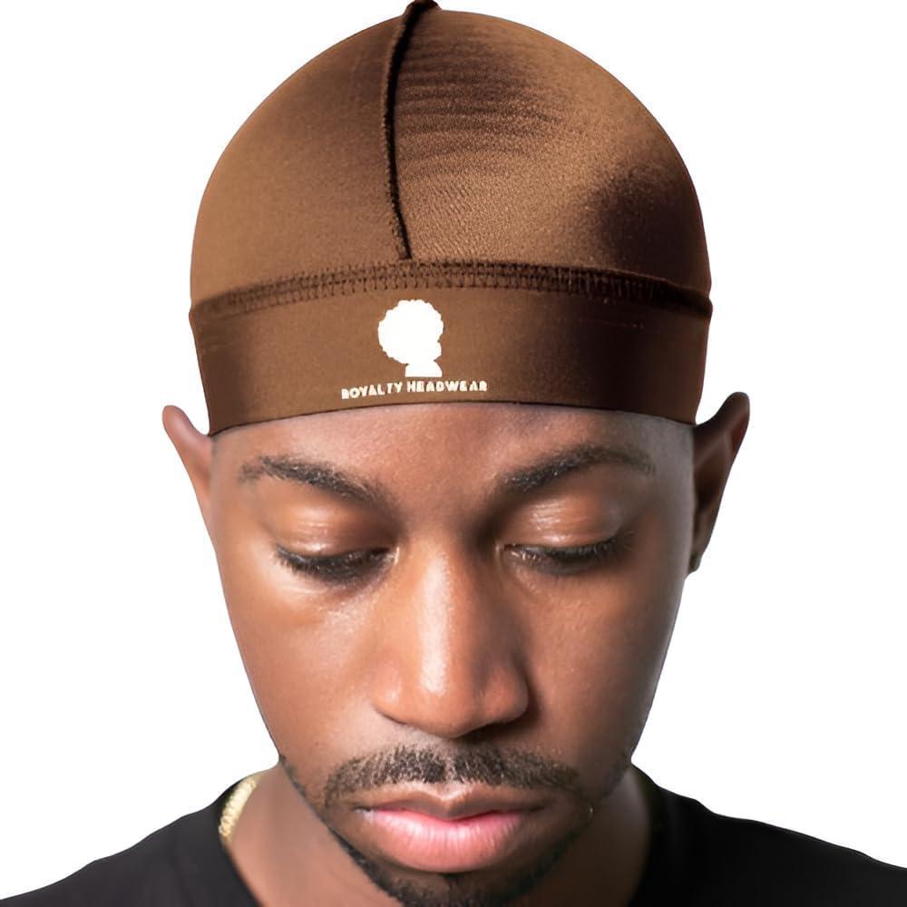 imageRoyalty Headwear Silky Wave Cap for 360 540 ampamp 720 Waves Soft Breathable Durag Skull Cap Beanie for MenBrown