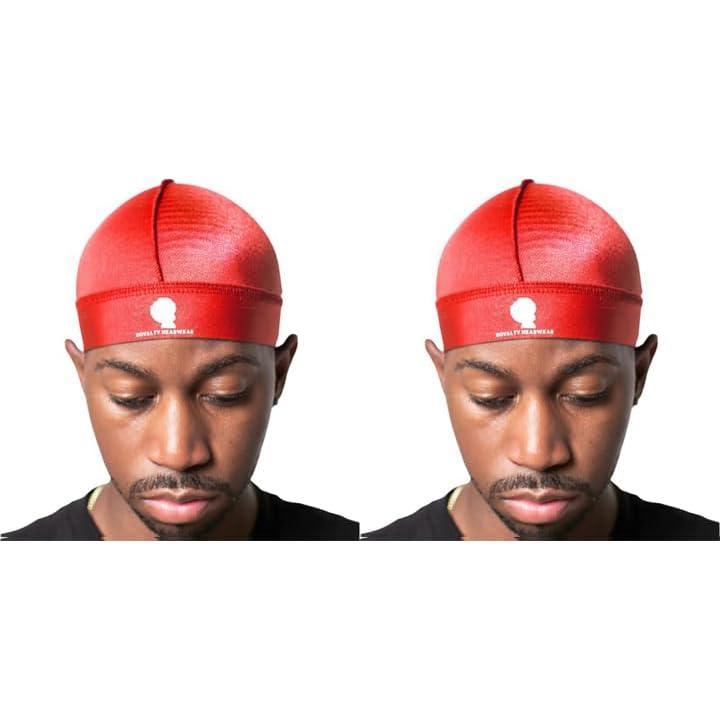 imageRoyalty Headwear Silky Wave Cap for 360 540 ampamp 720 Waves Soft Breathable Durag Skull Cap Beanie for MenRed Royalty Cap Bundle