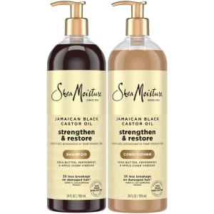 SheaMoisture Jamaican Black Castor Oil Strengthen & Restore Shampoo and Conditioner Set, 24 Oz Ea(24 Fl Oz (Pack of 2))
